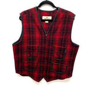 Woolrich Mens Red Black Buffalo Plaid Wool Blend Outdoor Hiking Full Zip Vest L